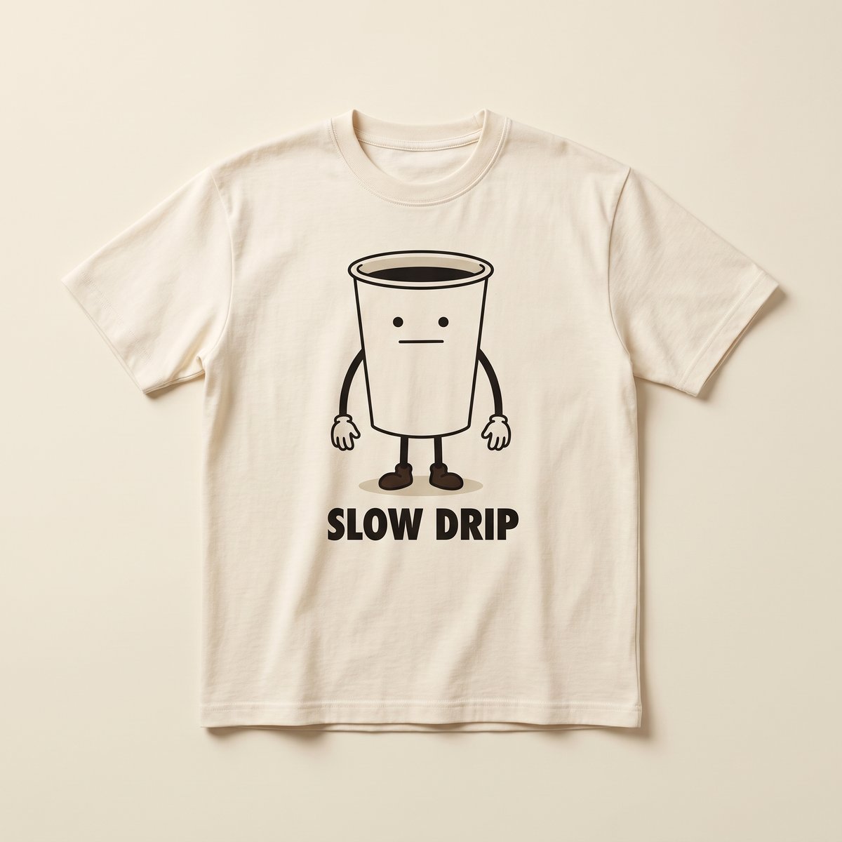 Cream heavyweight t-shirt printed with Drip above the words Slow Drip.